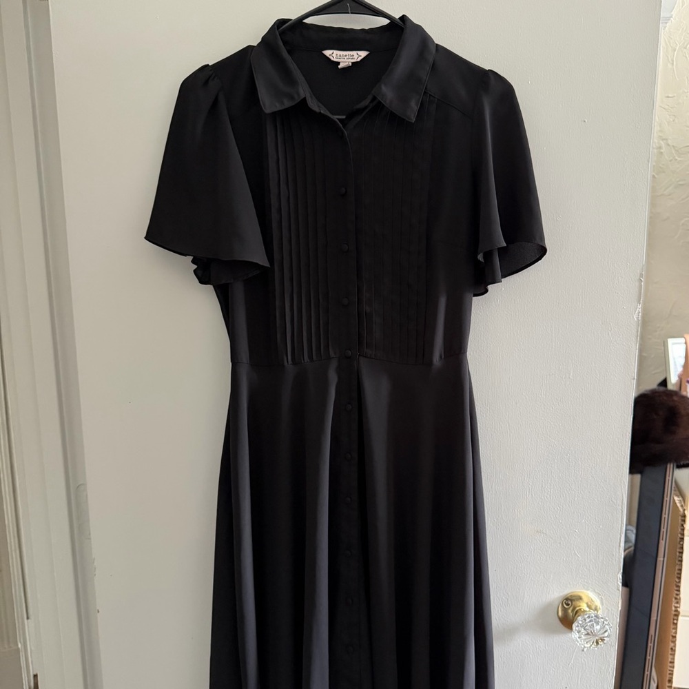 Nanette Lepore Black Midi Dress with Pleated Detail